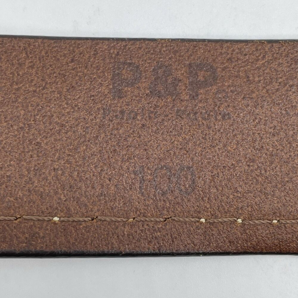 P&P Paolo de Ponte Genuine Leather Belt Men's 39 Dark Tan Brass Buckle Spain - Picture 16 of 16